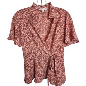 Monteau Floral Faux Wrap Blouse, NWOT, Medium